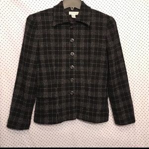 Ann Taylor 6 Blazer Jacket Black White Plaid Wool